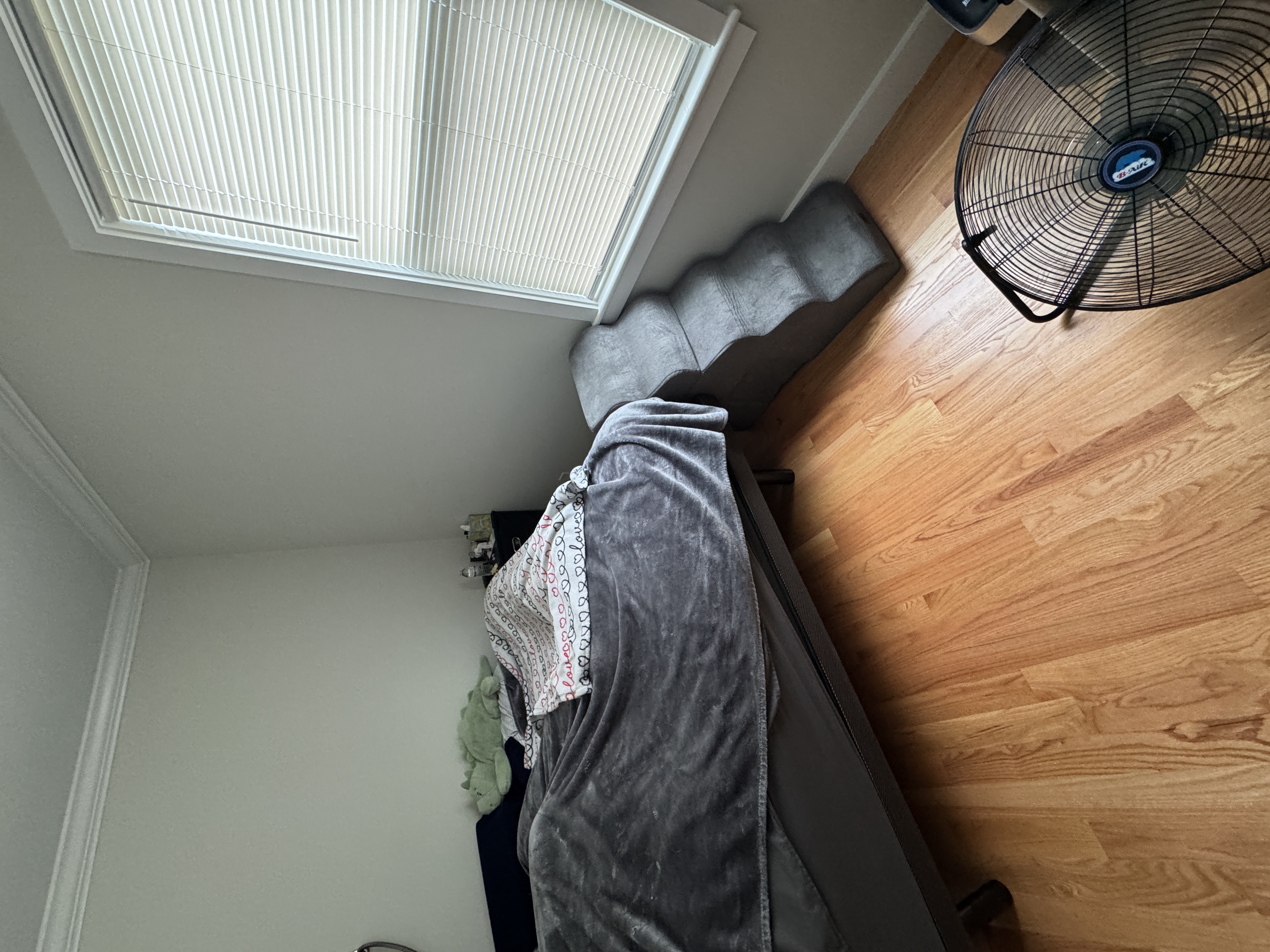 Luna's bed stairs placed by the side of the bed for getting onto the bed at night.